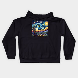 Pi Night Sky: Van Gogh’s Starry Night Celebrates Pi Day Kids Hoodie